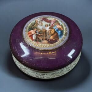 ACKERMANN & FRITZE Royal Vienna porcelain Purple Jewelry Trinket Box Jesus Antiq